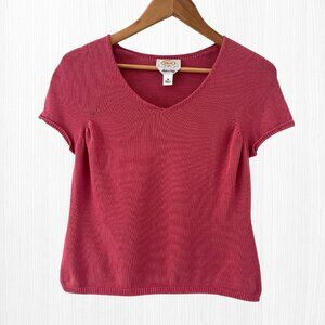 Talbots Short Sleeve V Neck Tight Knit Pullover Sweater Pink (Petite MED)